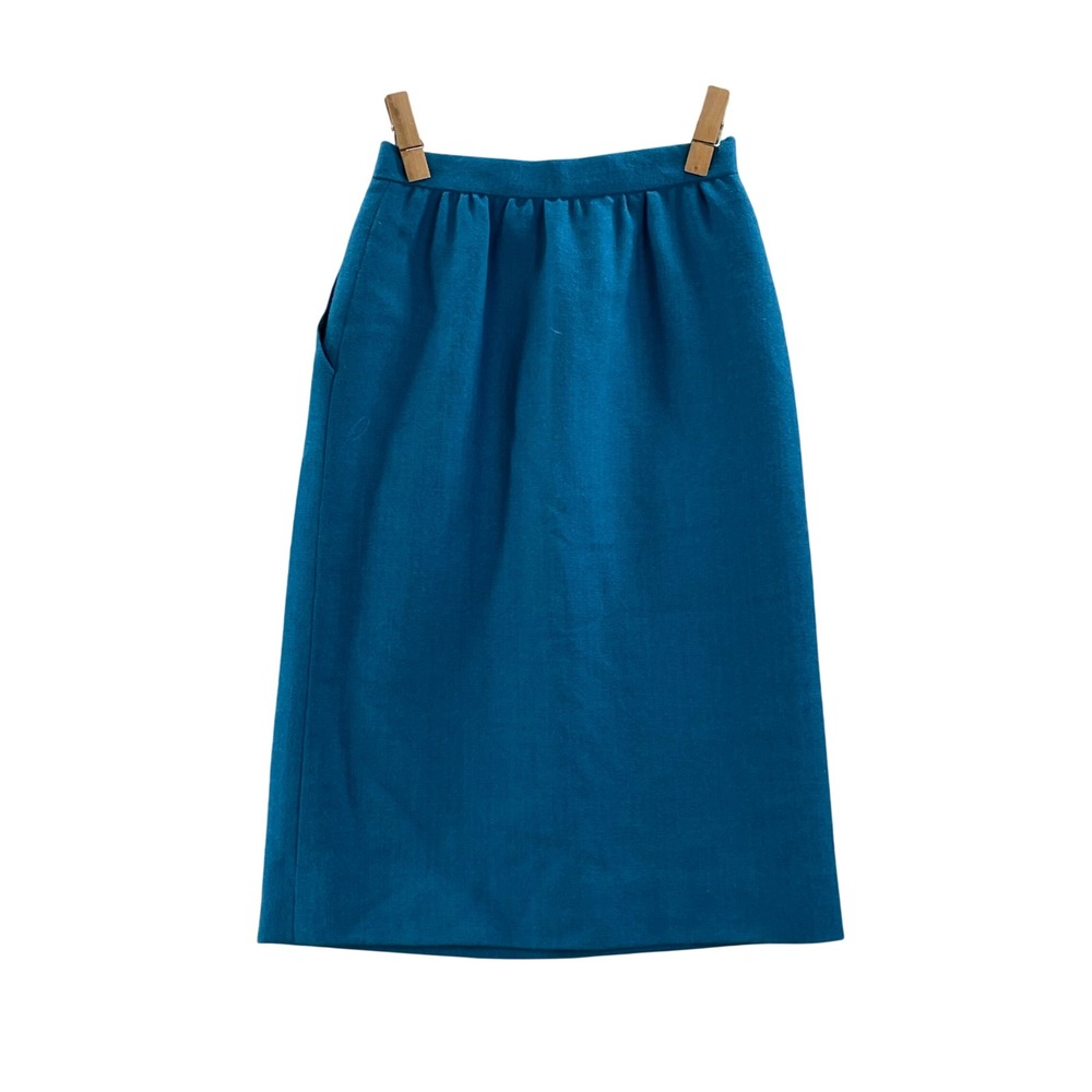 Collegian of California Wool Skirt Womens 22.5W Vintage Teal Vintage Midi Pencil